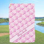 Leuke roze golfkar gepersonaliseerde naam golfhanddoek