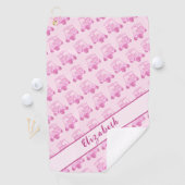 Leuke roze golfkar gepersonaliseerde naam golfhanddoek (Insitu)