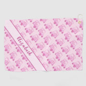 Leuke roze golfkar gepersonaliseerde naam golfhanddoek (Horizontaal)