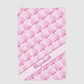 Leuke roze golfkar gepersonaliseerde naam golfhanddoek (Voorkant)