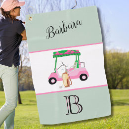Leuke roze golfkar Monogram Naam Golfhanddoek