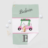 Leuke roze golfkar Monogram Naam Golfhanddoek (Insitu)