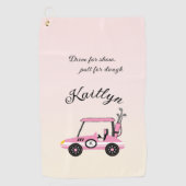 Leuke Roze Golfkar Race Auto Monogram Naam Handdoe Golfhanddoek (Voorkant)