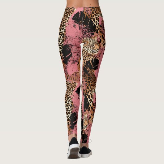Leuke roze/gouden luipaard print leggings (Achterkant)