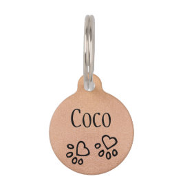 Leuke Roze Gouden Naam met Hart Pootafdruk Illustr Huisdierpenning