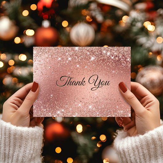 Leuke roze gouden nepschittertjes bedankkaart
