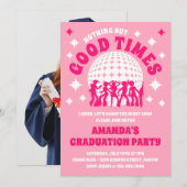 Leuke roze graduatieparty in groovy stijl kaart (Voorkant / Achterkant)
