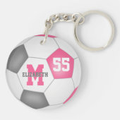 Leuke roze grijs wit voetbaltas label sleutelhanger (Achterkant)