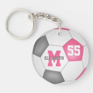 Leuke roze grijs wit voetbaltas label sleutelhanger
