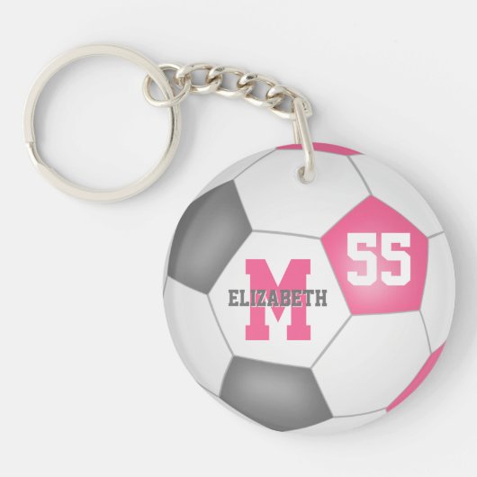 Leuke roze grijs wit voetbaltas label sleutelhanger (Voorkant)