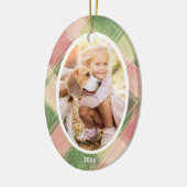 Leuke Roze Groen Geplaagd Custom Foto Kerstboom Keramisch Ornament (Links)