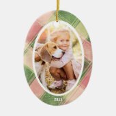 Leuke Roze Groen Geplaagd Custom Foto Kerstboom Keramisch Ornament (Voorkant)