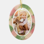 Leuke Roze Groen Geplaagd Custom Foto Kerstboom Keramisch Ornament (Achterkant)