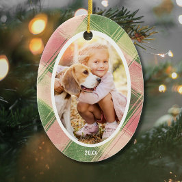 Leuke Roze Groen Geplaagd Custom Foto Kerstboom Keramisch Ornament