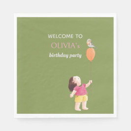 Leuke Roze & Groene Verjaardag Kinder Meisje Picni Servet