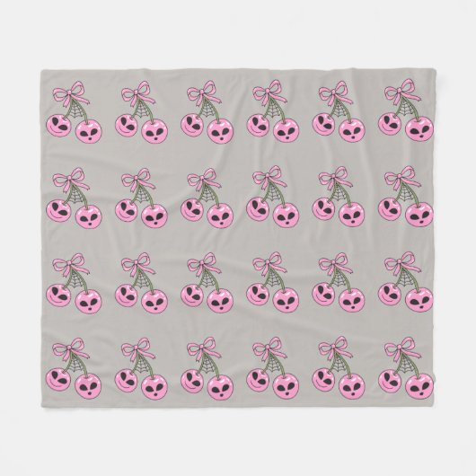 leuke roze Halloween kersenillustratie Fleece Deken (Voorkant (Horizontaal))