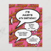 Leuke roze Happy Birthday Party Comic Speech Bubbl Uitnodiging Briefkaart (Voorkant / Achterkant)
