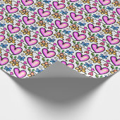 Leuke roze harten en Oranje blauwe bloemen Cadeaupapier (Hoek)