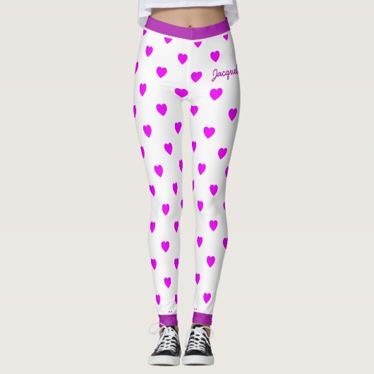 Leuke roze harten op wit leggings (Voorkant)