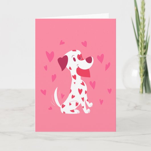 Leuke Roze Harten Valentijn Dalmatian Feestdagen Kaart (Voorkant)