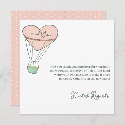 Leuke roze heteluchtballon Het is een meisje Baby  Bedankkaart (Voorkant / Achterkant)