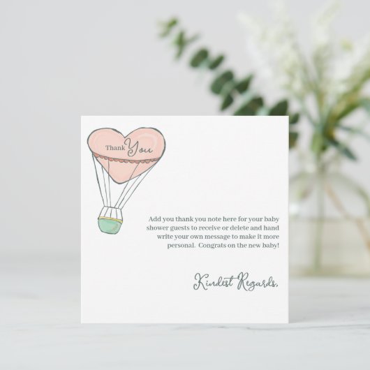 Leuke roze heteluchtballon Het is een meisje Baby  Bedankkaart (Staand voorkant)