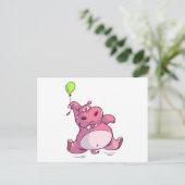 LEUKE ROZE HIPPO OP BALLON BRIEFKAART (Staand voorkant)
