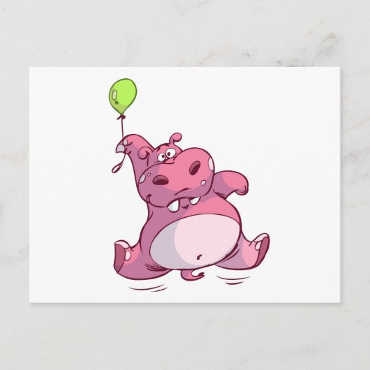 LEUKE ROZE HIPPO OP BALLON BRIEFKAART (Voorkant)