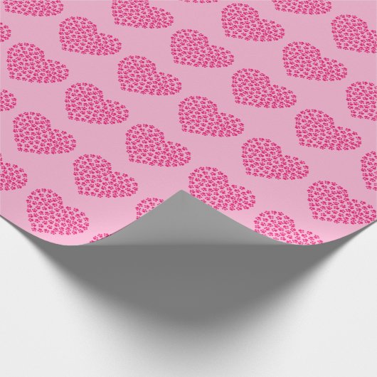 Leuke roze hond kat poot prints hart cadeaupapier (Hoek)