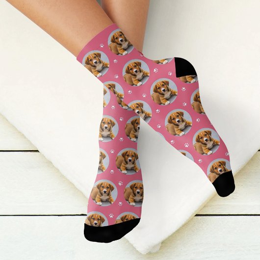 Leuke Roze Honden Foto Pootafdruk Custom Sokken