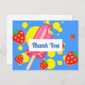 Leuke Roze Ijslolly en Aardbeien Dank Je Briefkaart (Voorkant / Achterkant)