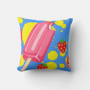 Leuke roze ijslolly en aardbeien illustratie kussen