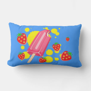 Leuke Roze Ijslolly en Aardbeien Illustratie Kussen