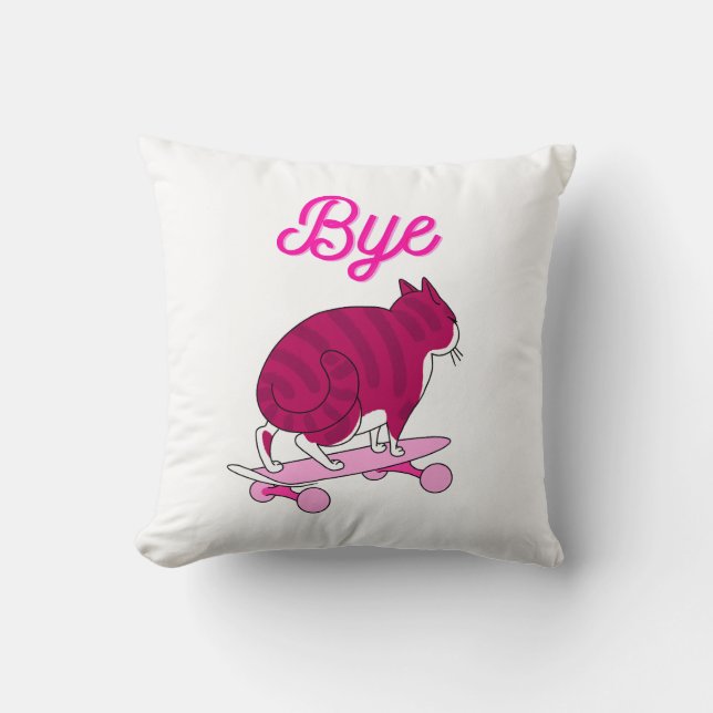Leuke Roze Kat Bye Tekst Kussen (Voorkant)