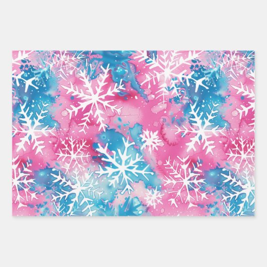Leuke Roze Kerst Sneeuwvlok Inpakpapier Vel (Voorkant 2)