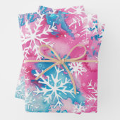 Leuke Roze Kerst Sneeuwvlok Inpakpapier Vel (In situ)