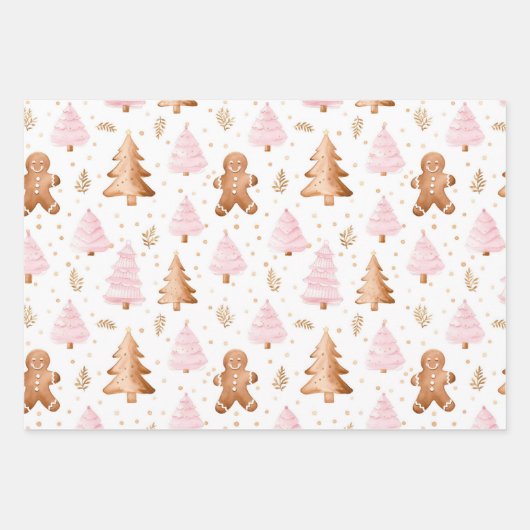 Leuke roze kerst zoete traktaties inpakpapier vel (Voorkant)