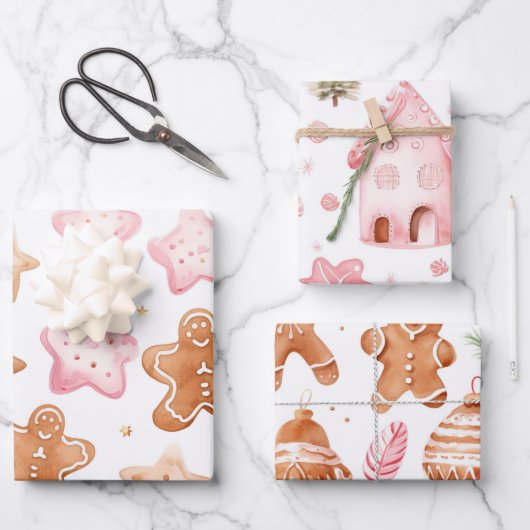 Leuke roze kerst zoete traktaties inpakpapier vel (Voorkant)