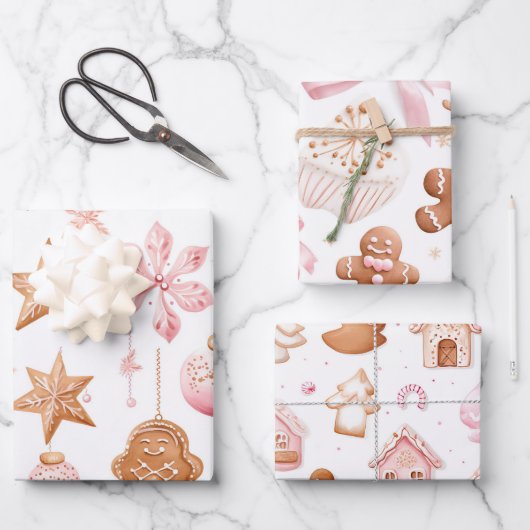 Leuke roze kerst zoete traktaties inpakpapier vel (Voorkant)