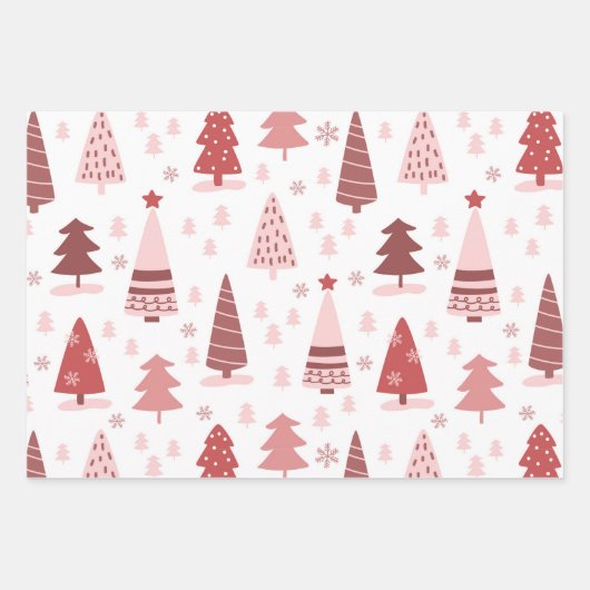 Leuke roze kerstbomen inpakpapier vel (Voorkant)