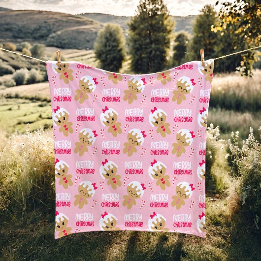 Leuke roze kerstdeken voor kinderen peperkoek fleece deken