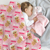 Leuke roze kerstdeken voor kinderen peperkoek fleece deken