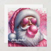 Leuke roze Kerstman blazen roze bubble gum Feestdagenkaart (Voorkant / Achterkant)
