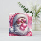 Leuke roze Kerstman blazen roze bubble gum Feestdagenkaart (Staand voorkant)