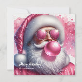 Leuke roze Kerstman blazen roze bubble gum Feestdagenkaart (Voorkant)