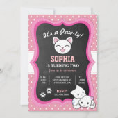 Leuke roze kitty kat kids verjaardagsfeest uitnodi kaart (Voorkant)