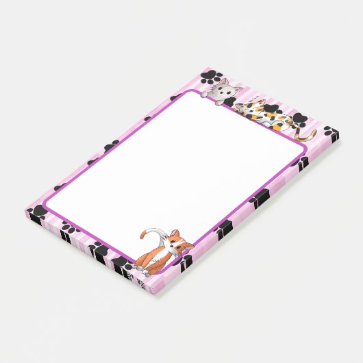 Leuke roze kleur met poten schattige kittens 4" x  post-it® notes (Schuin)