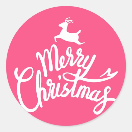 Leuke roze kleur vrolijk kersttypografie cadeau ronde sticker (Voorkant)