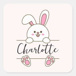 Leuke Roze Konijn Meisje Verjaardagsfeestje Vierkante Sticker