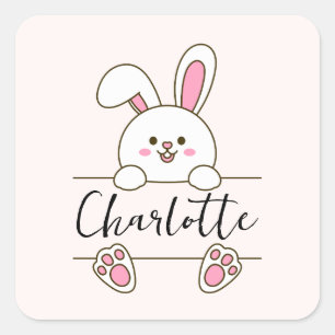 Leuke Roze Konijn Meisje Verjaardagsfeestje Vierkante Sticker